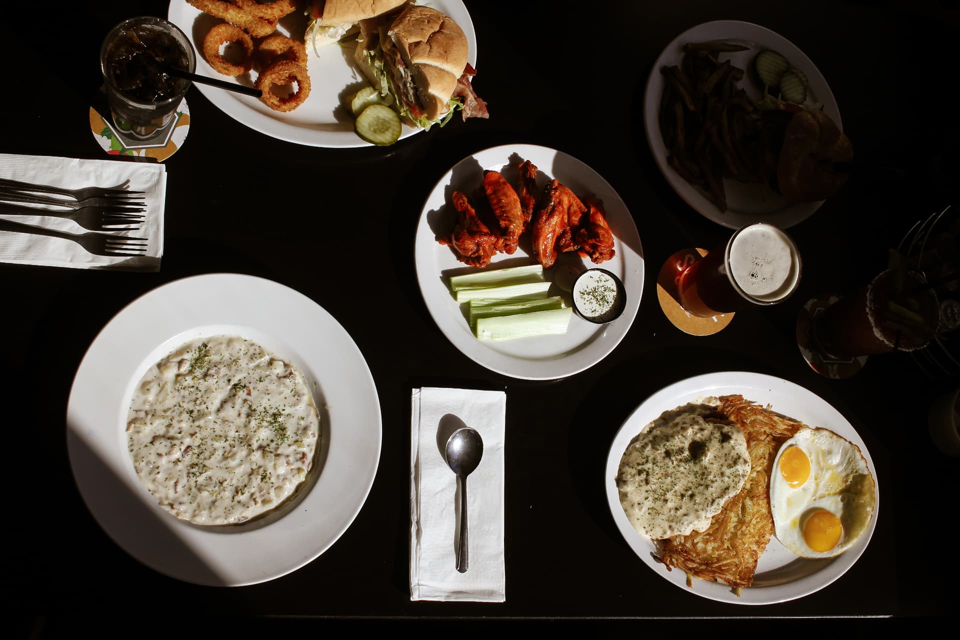 Fatso’s Bar & Grill overhead food spread